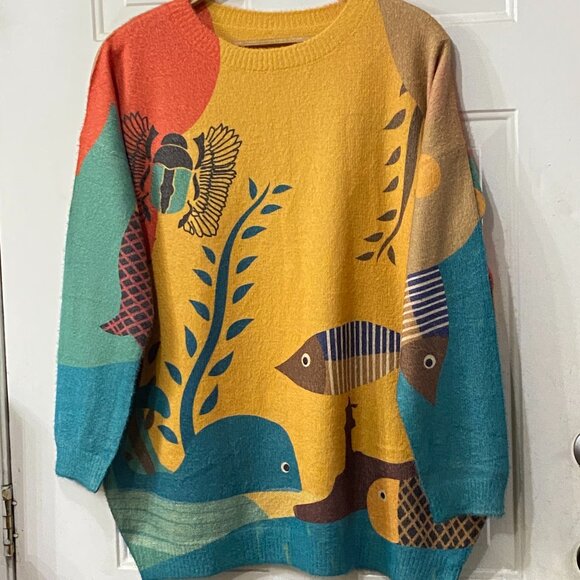 Unbranded Womens Sz 3X Sweater Pullover Wool Bland Beige Love of Nature Animal - Picture 1 of 9